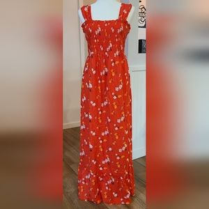 NWT'S - ISABEL MATERNITY - Orange  Floral Maxi Dress, Smocked Bodice, Size XL